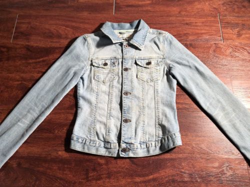 ABERCROMBIE Youth Girl's Light Wash Denim Stretch Button Down Sweater Size XL