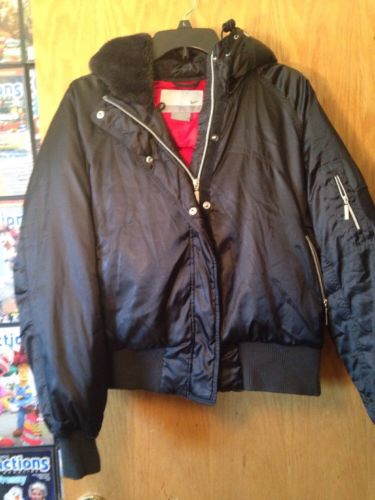 Nike Satin Down Puffer Jacket Coat Black Fuel Hood Girls Xl 14/16