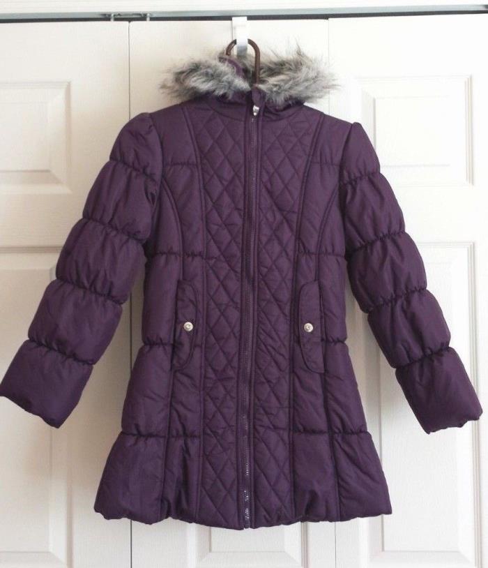 Girls Hawke & Co Purple Puffer Jacket with Hood w/Faux Fur Sz. 10/12