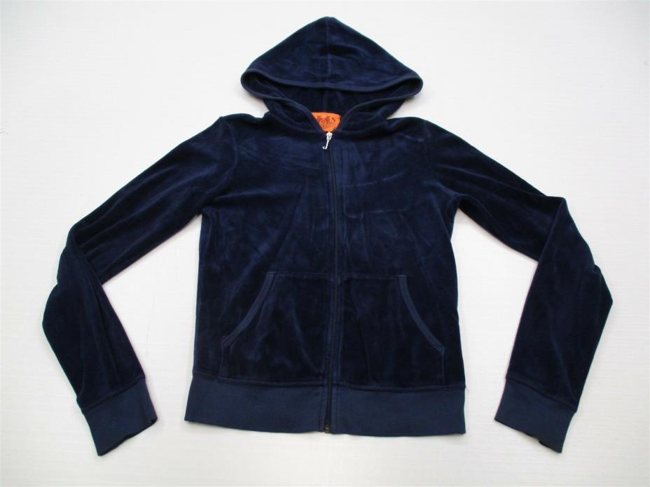 JUICY COUTURE K3073 Youth Girl's Size S Full Zip Navy Blue Velour Track Hoodie