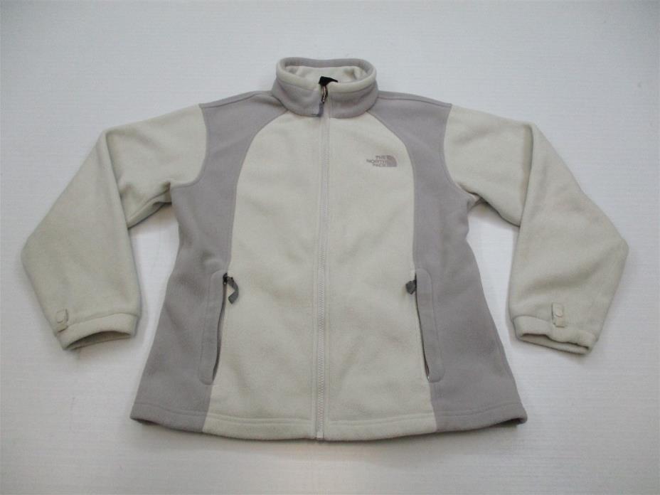 THE NORTH FACE K3605 Youth Girl's Size L Full Zip White/Gray Microfleece Jacket