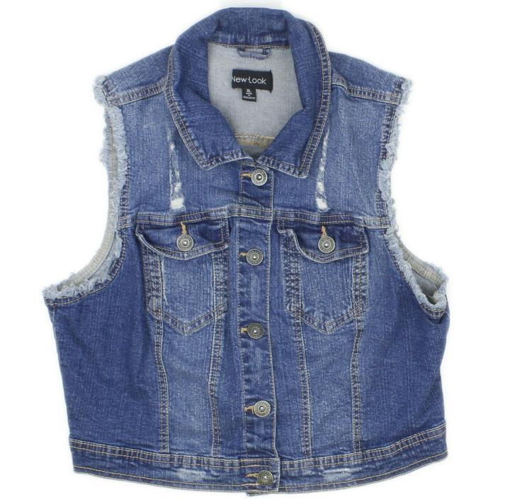 New Look Girls Blue Denim Distressed Frayed Jean Vest Youth Size XL / Womens XS