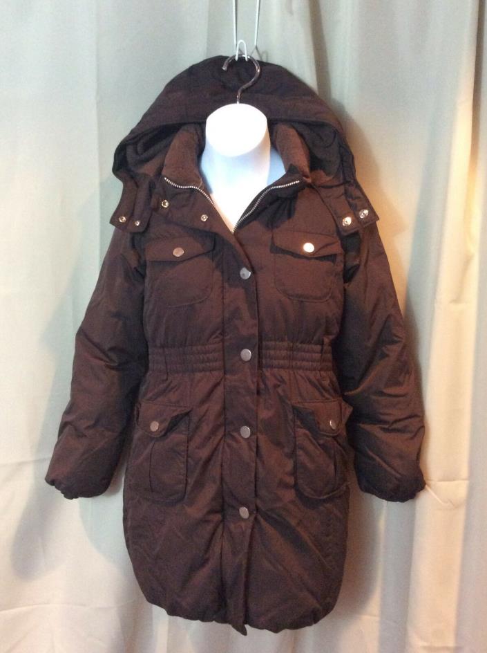 GAP Puffer Jacket Down Insulated Hooded Brown Girls Medium 8