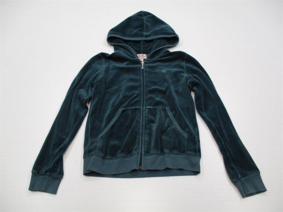 JUICY COUTURE K3403 Youth Girl's Size 12 Full Zip Teal Blue Velour Track Hoodie