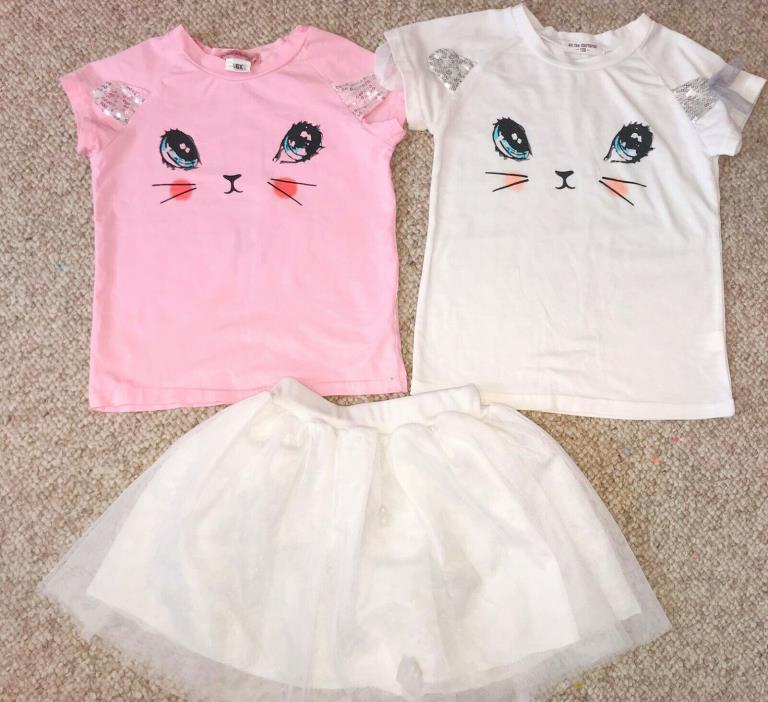 Paulinie Collection Kitty Cat Pink White Top Shirt Sparkly Ear Tulle Skirt 6 6X