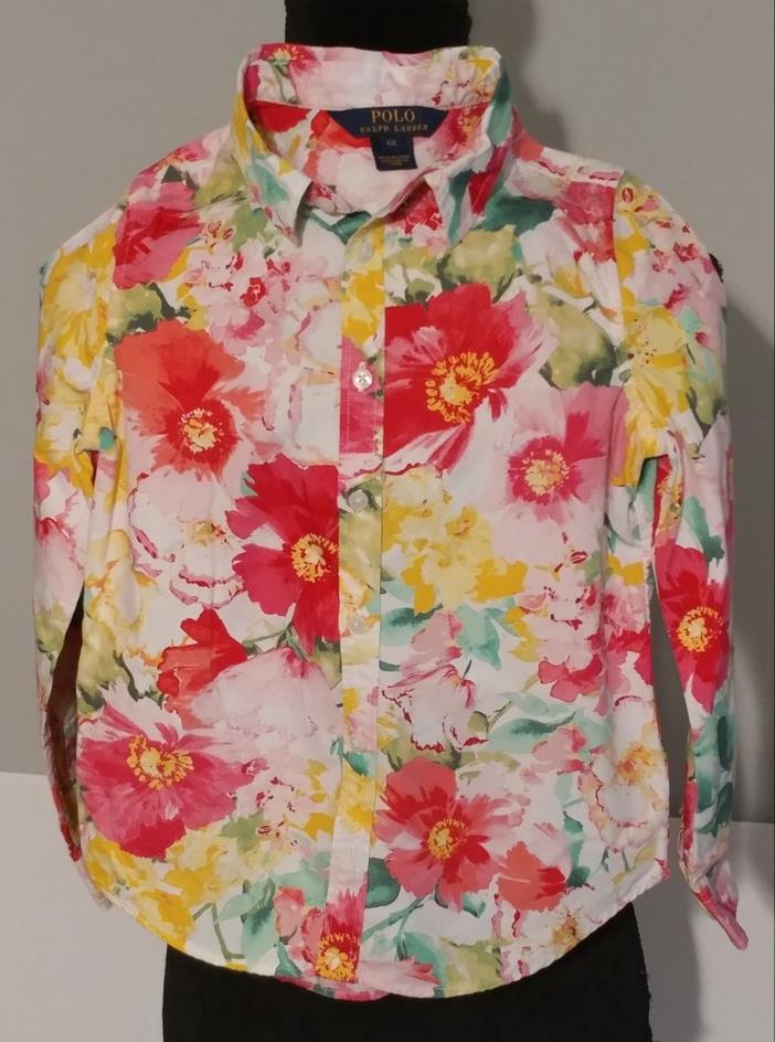Girls Polo Ralph Lauren  Pink Floral Button Front Top Size 6x