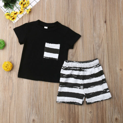 US Toddler Infant Baby Boys Summer T-shirt Tops+Shorts Pants Outfit Clothes Set
