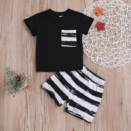 2Pcs Toddler Infant Baby Boy Summer T-shirt Tops+Shorts Pants Outfit Clothes US