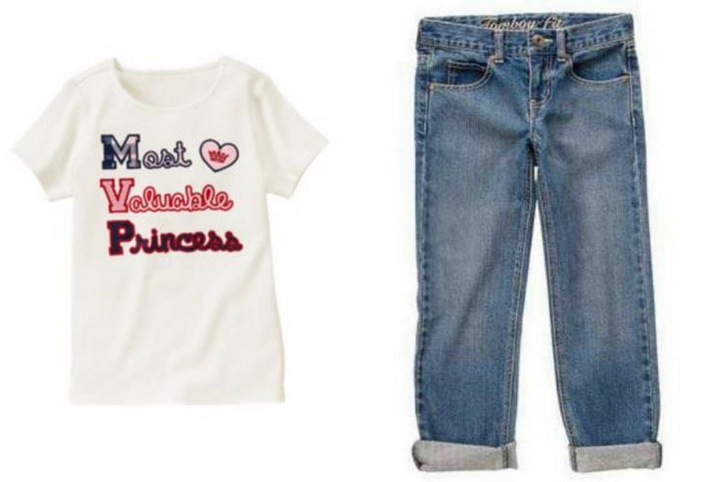 NWT OUTFIT ~ CRAZY 8 Gymboree S/S White Top Shirt & Jeans Size 5 Girls LOT