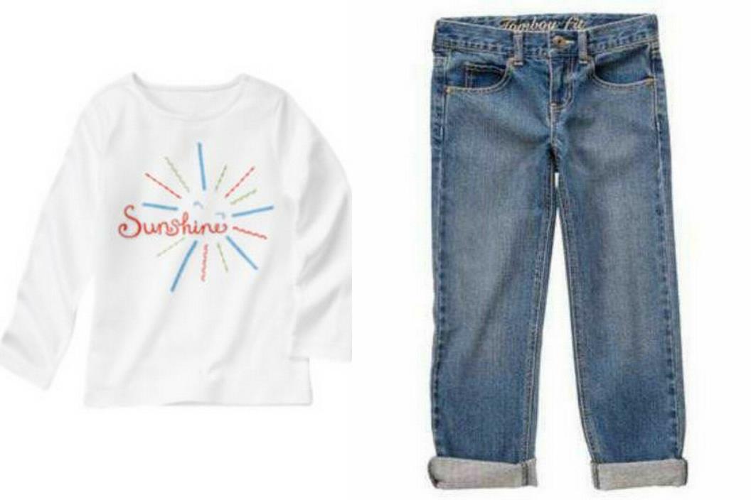 NWT OUTFIT ~ CRAZY 8 Gymboree White Top Shirt & Jeans Pants Size 5 Girls SET