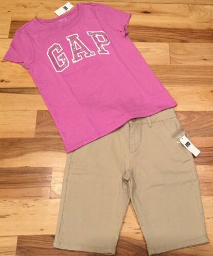 Gap Kids Girls Size 12 Outfit. Purple GAP Logo Shirt & Tan Shorts. Nwt