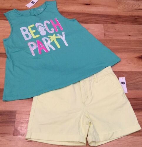 Gap Kids Girls Size 12 Outfit. Beach Party Sequins Shirt & Yellow Shorts. Nwt