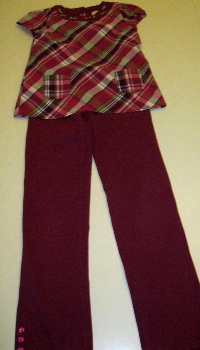 GYMBOREE Size 12 Burgundy Ponte Knit Pants & Colorful Fall Plaid Shirt