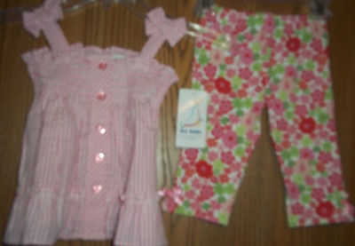 Girls Size 6 B.T. Kids Pink Gingham Flowered 2 Piece Top Pants New With Tags