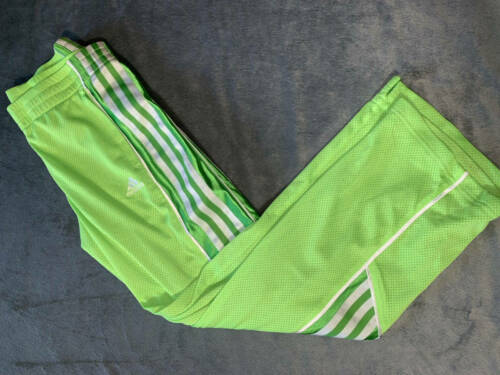 Girls ADIDAS Lime Green /White Track Pants Joggers 3 Stripes sz M