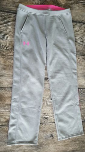 UNDER ARMOUR Storm Girls Fleece Gray Pants Pink Logo Size Tag Missing Large XL?