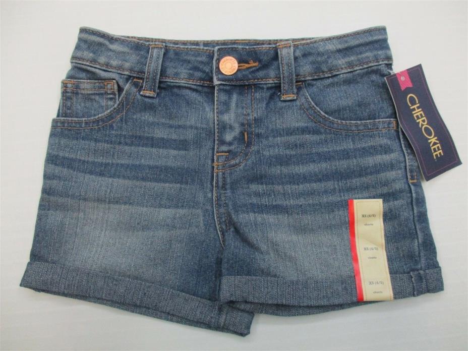 new CHEROKEE SH7868 Women's Size XS Adjustable Medium Wash Cuffed Denim Shorts