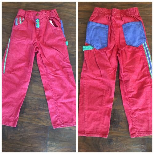 Vintage Retro Red Pants Oshkosh Sz 7 Big Baggy Rapper Color Blocking 1990s
