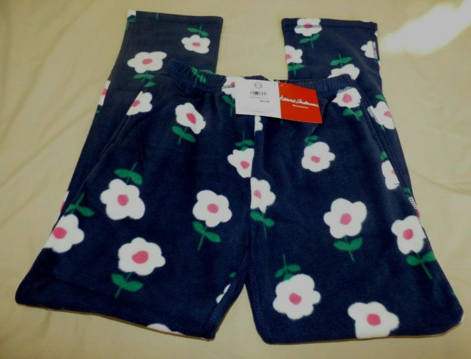HANNA ANDERSSON SIZE 150 US 12 NAVY/FLOWER MICROFLEECE SLIM PANTS NEW NWT 51933