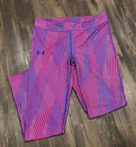 NWT Under Armour Heatgear Girls Purple Pink Printed Fitted Legging Sz YXL