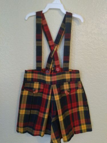 Girls Rayon Blend Plaid Shorts With Suspenders Size 5 EUC