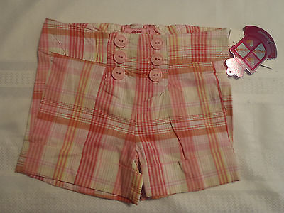 Jewel Size 5 Pink Plaid Button Front Elastic Back Shorts NWT Cuff Hem Bottoms