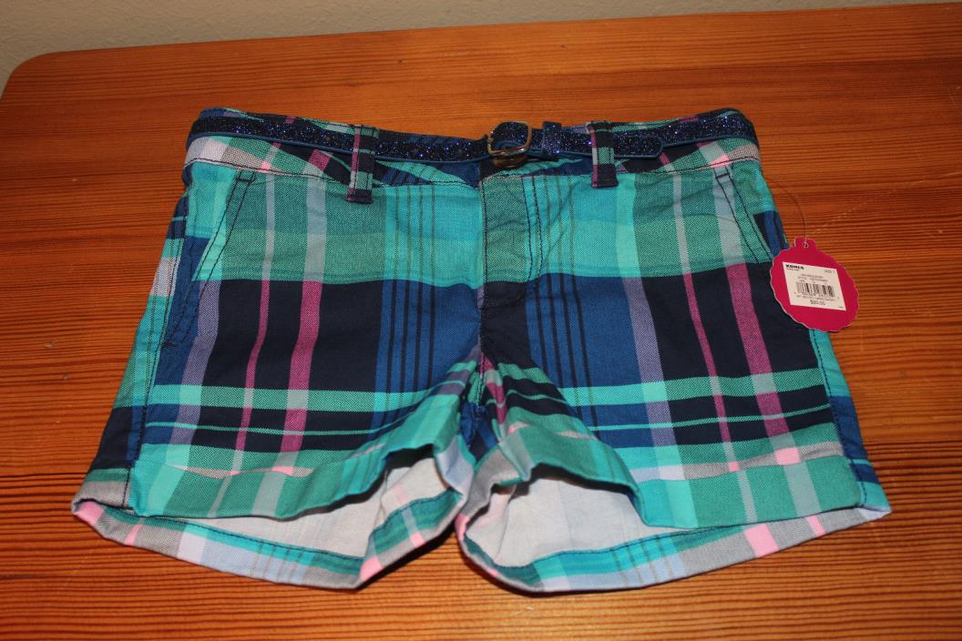 New SO (KOHL'S) GIRL'S Plaid belted chino Short-- SIZE 7 REGULAR NEW WITH TAGs