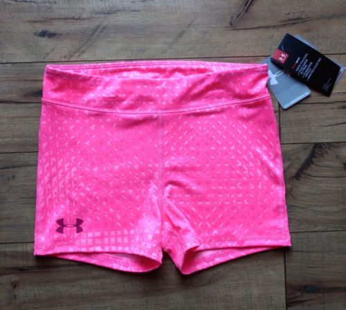 Girls Under Armour Pink Fitted Compression Heat Gear Shorty Shorts Youth Large