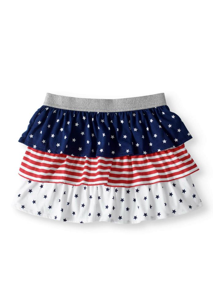 NEW Girls America Star Red White & Blue Ruffle Knit Tulle Skirt XL 14-16