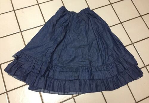 NEW Boho Peasant Ruffle Blue Denim Maxi Skirt Prairie Western Girls Sz M / L
