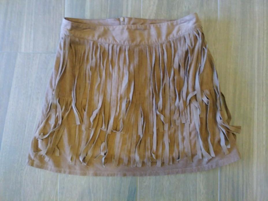 By & By Girls Faux Suede Brown Fringe Skirt Size 16 Back Zip Good Condition