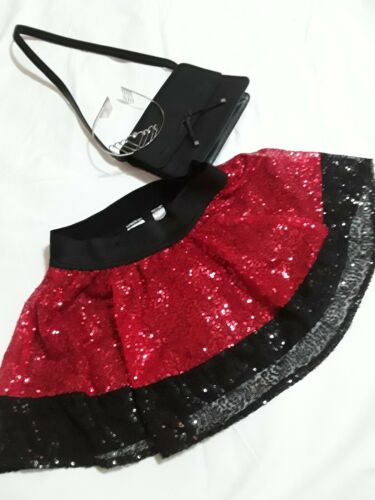 Girls Justice Red Black Sequin Skirt Size 8 Attached Shorts