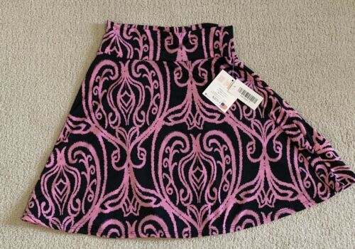 NWT LuLaRoe Kids Azure Skirt Size 8 Pink Black Hearts Scroll