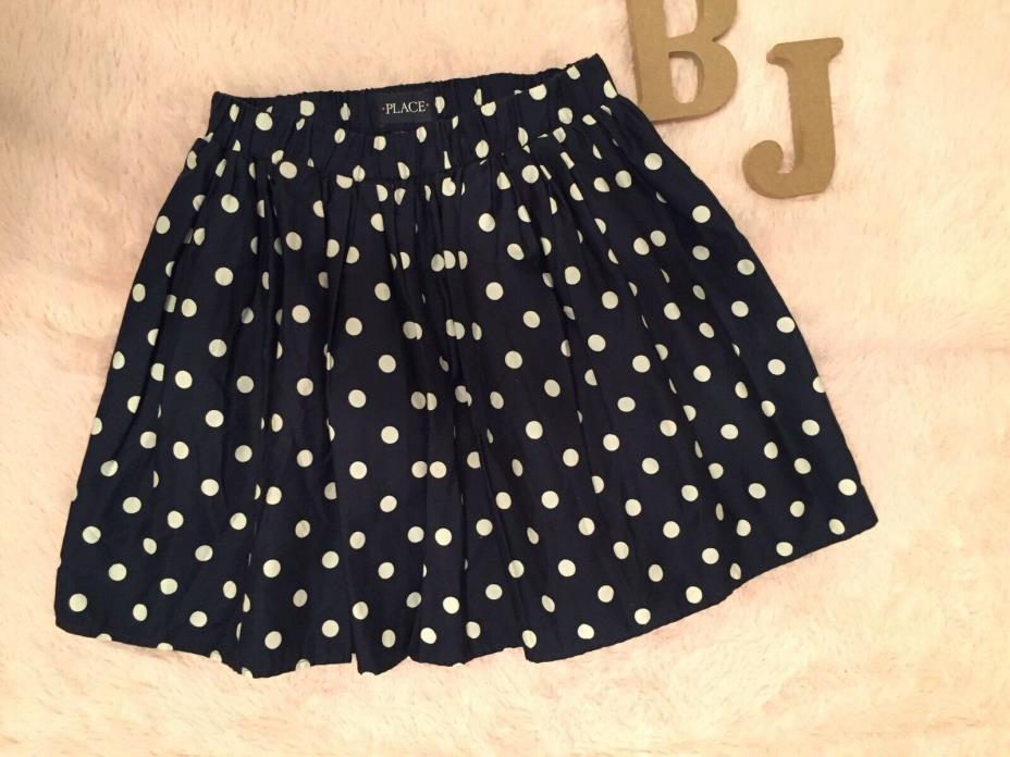 Childrens Place Polka Dot Skirt Dark Navy Flair Girls Size Medium 7/8
