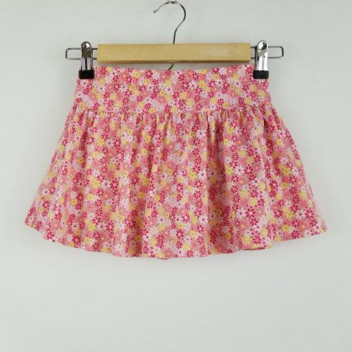 Lands End Girls Skirt 5 Pink Floral Built in Shorts MV4