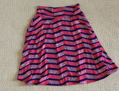 EUC LuLaRoe Kids Azure Skirt Size 8  Blue Hot Pink White Lines Rectangle
