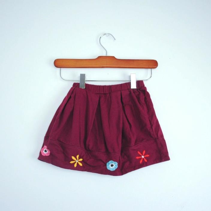 Hatley Kids Girls Skirt Sz 4 Maroon Floral Embroidery Elastic Waist 100% Cotton