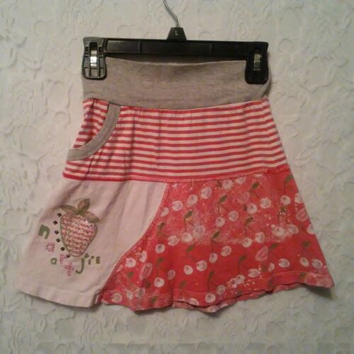 Naartjie Skirt Kids Size M 5 Years Pull On Strawberries Cherries Pink Pocket