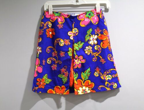 Vintage Skirt Girls Size 14 Neon Floral Mod Shorts Attached Blue  A