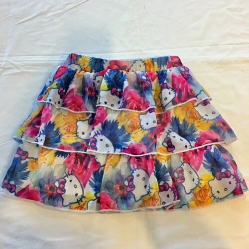 Girls Hello Kity Skort Size M 7/8 Pink White Flowers Built In Shorts Ruffle Tier