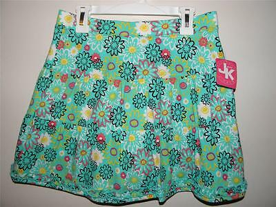 NWT J Khaki JK Girls AQUA BLUE Multi FLOWER Cotton Blend SKIRT size Large $22