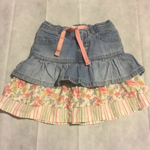 OshKosh Denim Pink Floral Ruffle Skirt Girls Size 5