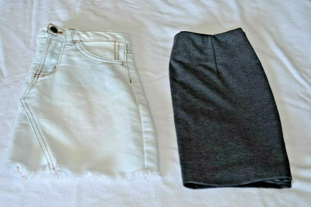 TWO SKIRT SIZE 12 GIRL'S TRACTR JEAN LIGHT BLUE / BASIC HOUSE SIZE S GRAY B13