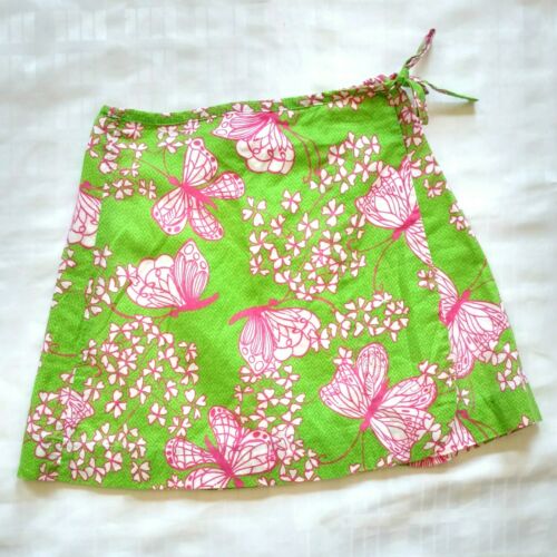 LILLY PULITZER Magenta Pink Butterfly Green Wrap Skirt 100% Cotton Girls Sz 8