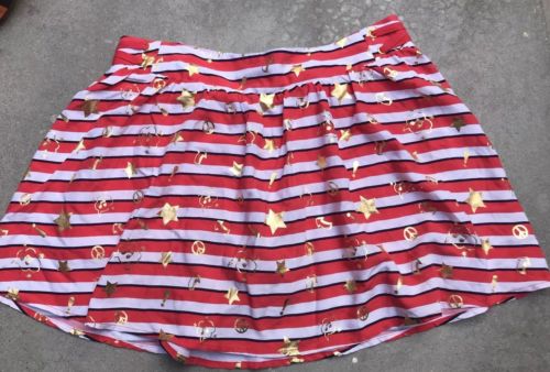 Justice Girl’s 18 Skirt Skort Red White Striped Stars Peace Signs 4th July NWOT