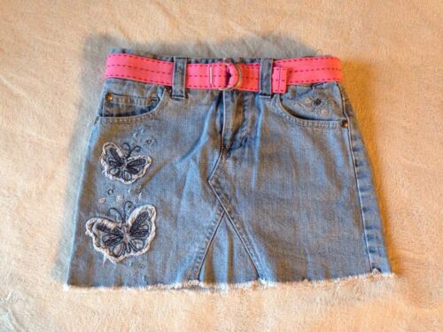 Girl Blue Jeans Skorts Sz M 8-10 Circo Rough Bottom Trim Embroidery Pink Belt fx