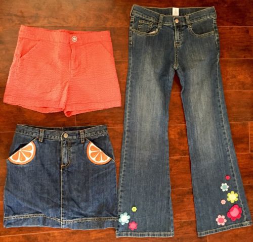 GIRLS SHORTS SKORT Jeans Lot SIZE 12 GYMBOREE ADJUSTABLE Summer DENIM Citrus