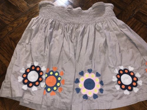 Mini Boden Skirt 11-12y Grey With Embroidery Flowers