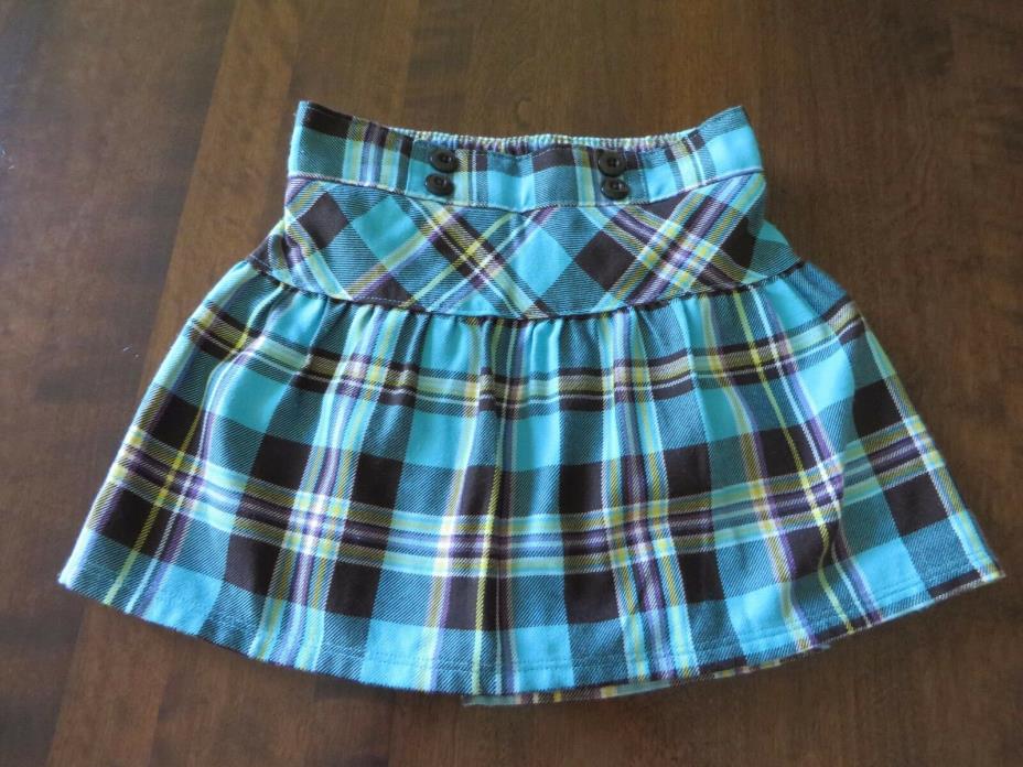 Sonoma Girls Blue Brown Yellow White Plaid Skort Elastic Waist Size 5 EUC