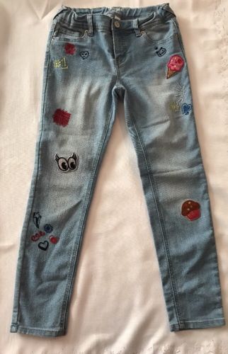 Cat & Jack Girls Sz 12 Skinny Jeans Patches Embroidered Cupcake Hearts